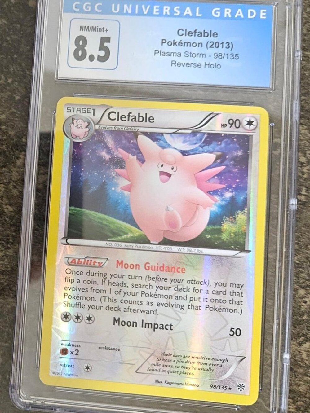 Clefable Plasma Storm Reverse Holo Pokemon Graded CGC 8.5 Grade